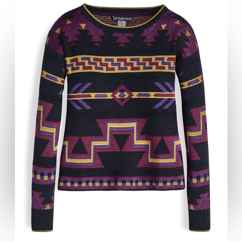 Peruvian Connection Sitka Reversible Pullover Sweater Southwestern Geometric S